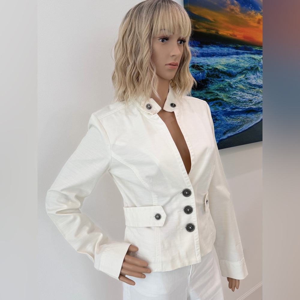 Chic Minimalist Buttoned Calvin Klein Jeans White Jacket/Blazer, Size S